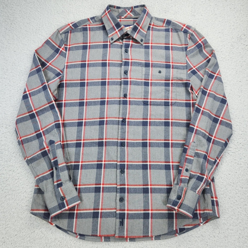 Johnnie-O Hangin Out Shirt Mens Small Gray Red Plaid Flannel Button Up Casual